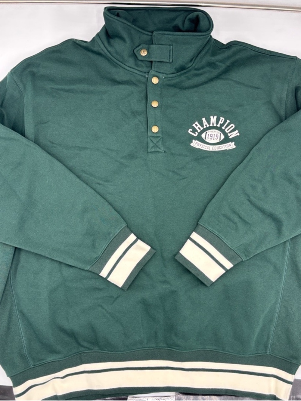 NWT Champion Mens XXL Phys Ed Snap Mock Neck Sweatshirt Pine Grove Green